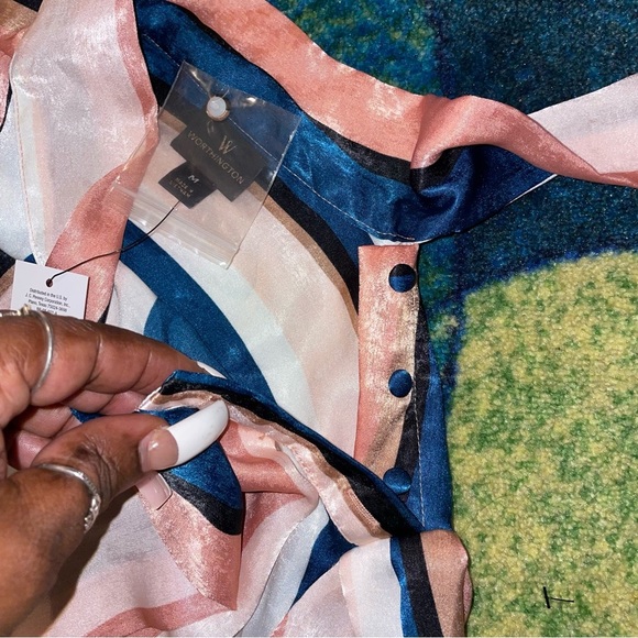 Worthington Multicolor Striped Blouse with Bow - Picture 5 of 5